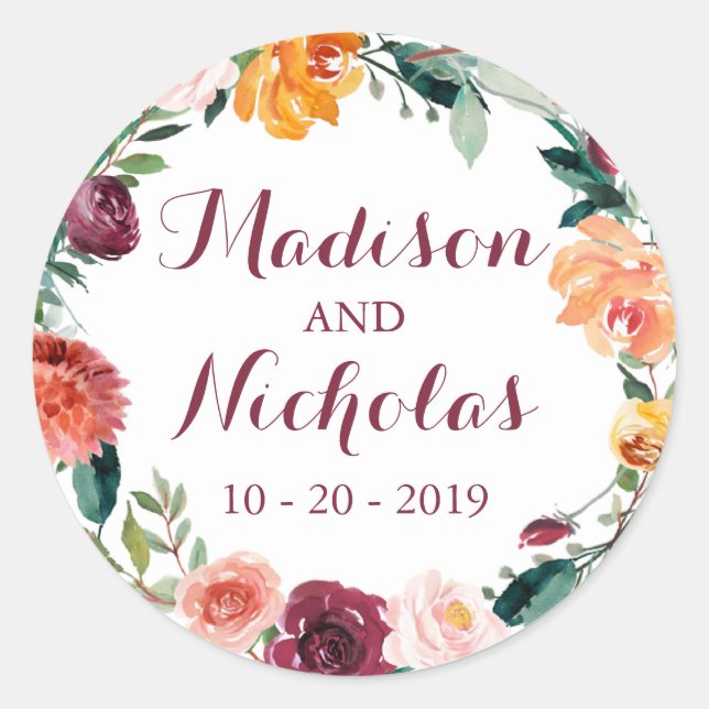 Adesivos de Selagem de Envelope de Casamento de Fl (Frente)