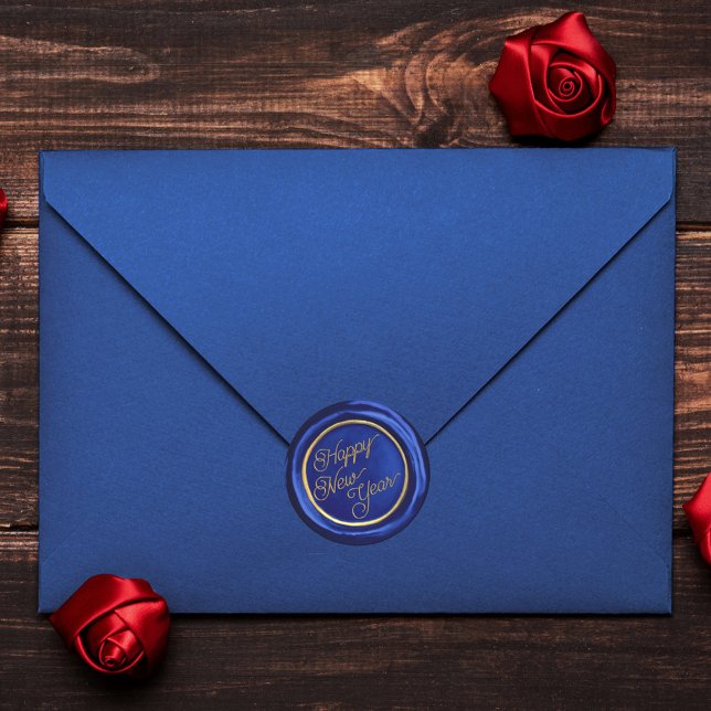 Adesivos de selo de cera Navy Blue & Gold Feliz An (Criador carregado)