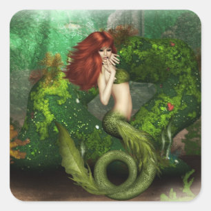 Adesivos de Sereia de Cabelo Vermelho