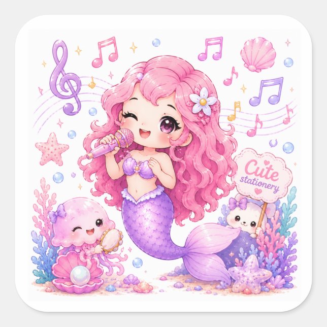 Adesivos de Sereia Kawaii Fofos  (Frente)