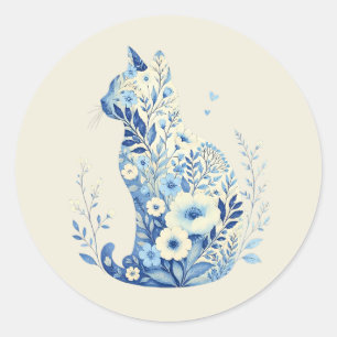 Adesivos de Silhueta de Gato com Flores Silvestres