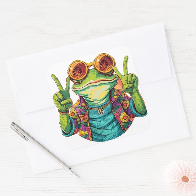Adesivos de Símbolo da Paz do Sapo Hippie (Envelope)
