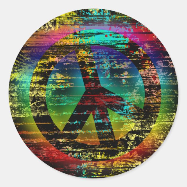 Adesivos de Símbolo de Paz Grunge Arco-Íris Abstra (Frente)