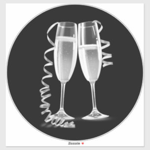 Adesivos de taça de champanhe prateado preto elega