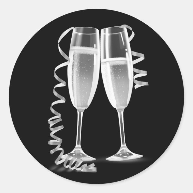 Adesivos de taça de champanhe prateado preto elega (Frente)