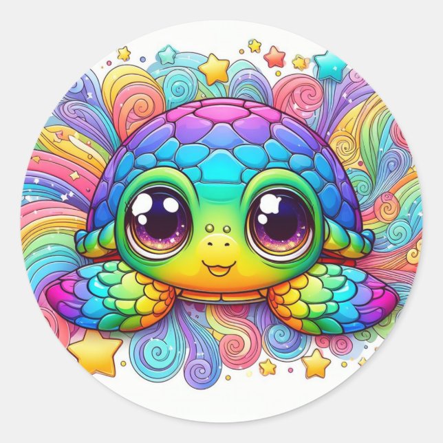 Adesivos de tartaruga arco-íris feliz (Frente)