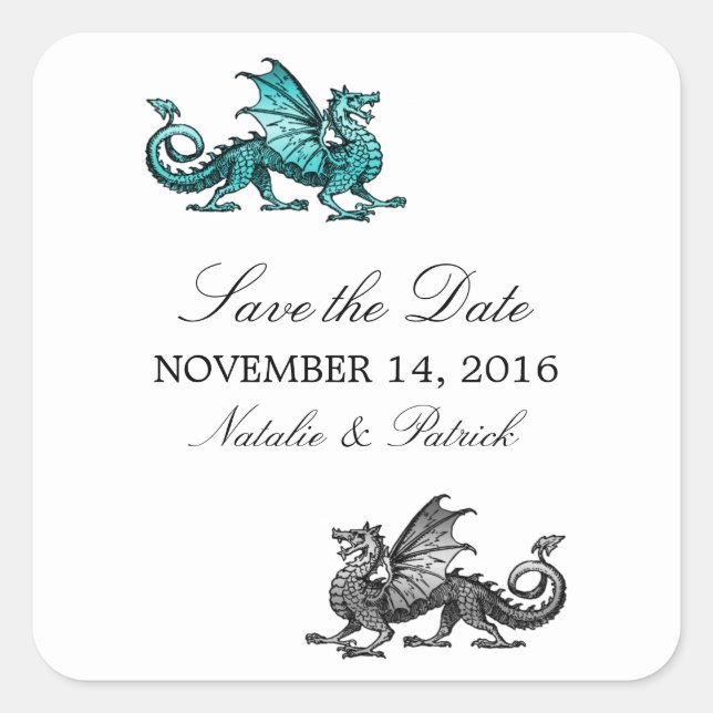 Adesivos de Teal Silver Dragon Save the Date (Frente)