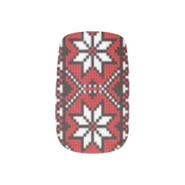 Adesivos De Unha Bordado preto vermelho ucraniano de Vyshyvanak