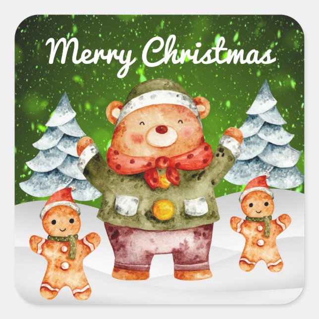Adesivos de Ursinho de Natal Biscoitos de Gengibre (Frente)