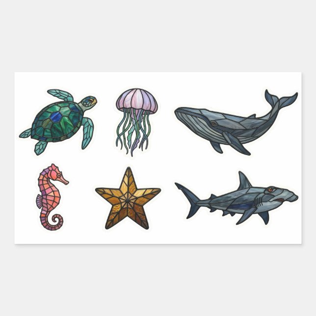 Adesivos de Vida Oceânica em Vidro Estampado (Frente)