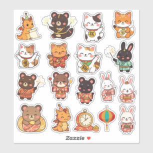 Adesivos de Vinil de Animais Fofos Chibi do Ano No