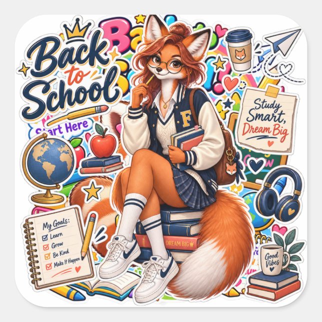 Adesivos de volta às aulas Fox Student Study Smart (Frente)