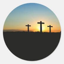 Adesivos do pôr do sol de Jesus com três cruzes