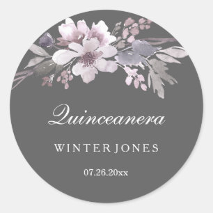 Adesivos Elegantes de Quinceanera Floral Roxo Cinz