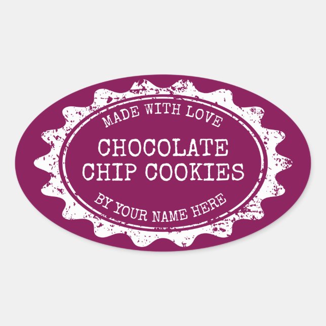 Adesivos em forma oval Feito com amor para biscoit (Frente)