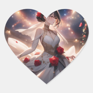 Adesivos em Formato de Coração, Noiva & Rosas Verm