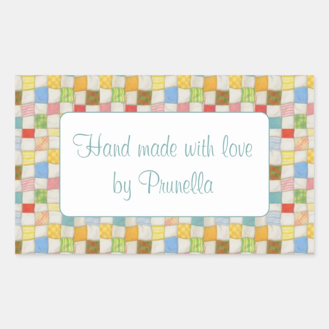 Adesivos "Feito à Mão" de Retângulo de Colcha Louc (Frente)