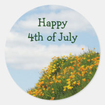 Adesivos Feliz 4 de Julho Flores Papoula Céu Azul