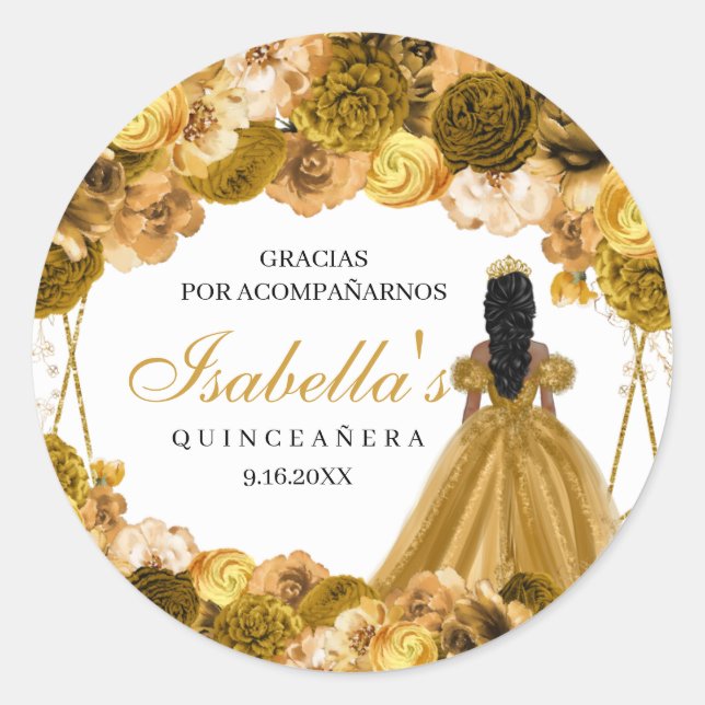 Adesivos Florais De Quinceanera Dourados (Frente)
