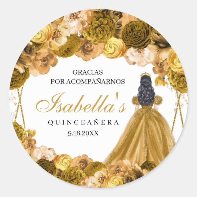 Adesivos Florais De Quinceanera Dourados (Frente)