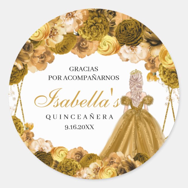 Adesivos Florais De Quinceanera Dourados (Frente)