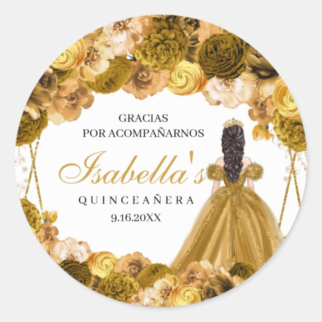 Adesivos Florais De Quinceanera Dourados (Frente)