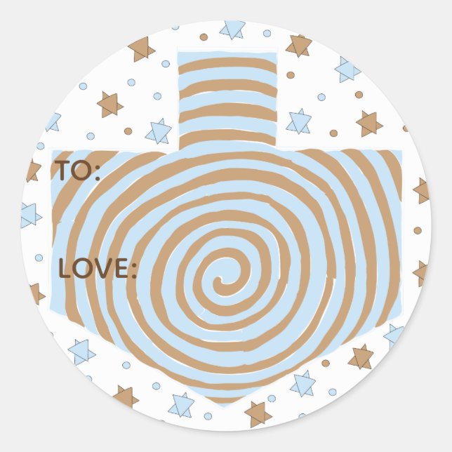 Adesivos Hanukkah (1 1/2" ou 3")Dreidel/Blue/Brown (Frente)