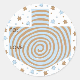 Adesivos Hanukkah (1 1/2" ou 3")Dreidel/Blue/Brown