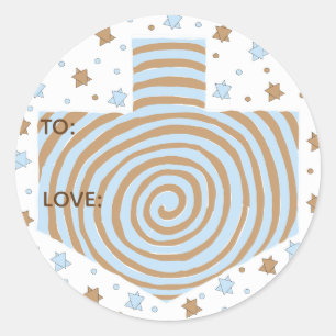 Adesivos Hanukkah (1 1/2" ou 3")Dreidel/Blue/Brown