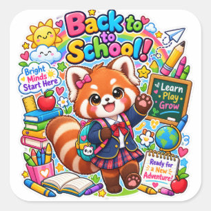 Adesivos Kawaii Panda Vermelho de Volta à Escola