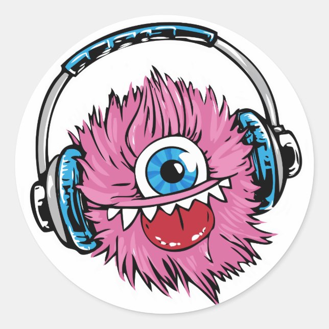 Adesivos Monstro da Música Rosa com Fones de Ouvid (Frente)