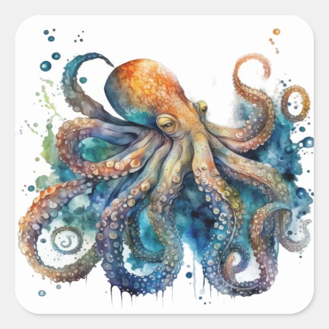 Adesivos Octopus de Aquarela (Frente)