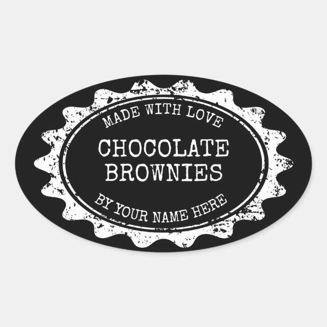 Adesivos ovais Feito com amor para brownies caseir (Frente)