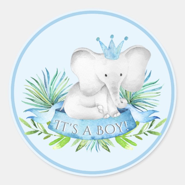 Adesivos para Chá de Bebê de Elefante Menino (Frente)