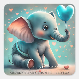 Adesivos para Chá de Bebê do Menino Elefante Cinza