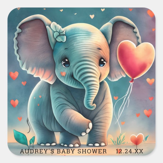 Adesivos para Chá de Bebê Elefante Cinza Turquesa (Frente)