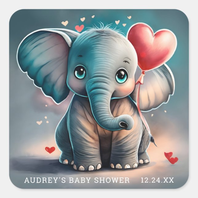 Adesivos para Chá de Bebê Elefante Cinza Turquesa (Frente)