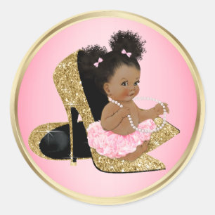 Adesivos para Chá de Bebê Sapatos Dourado Rosa
