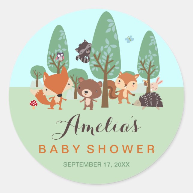 Adesivos para Chá de Bebê Sweet Woodland Friends (Frente)