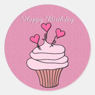 Adesivos para Cupcakes, cor-de-rosa-branca e coraç
