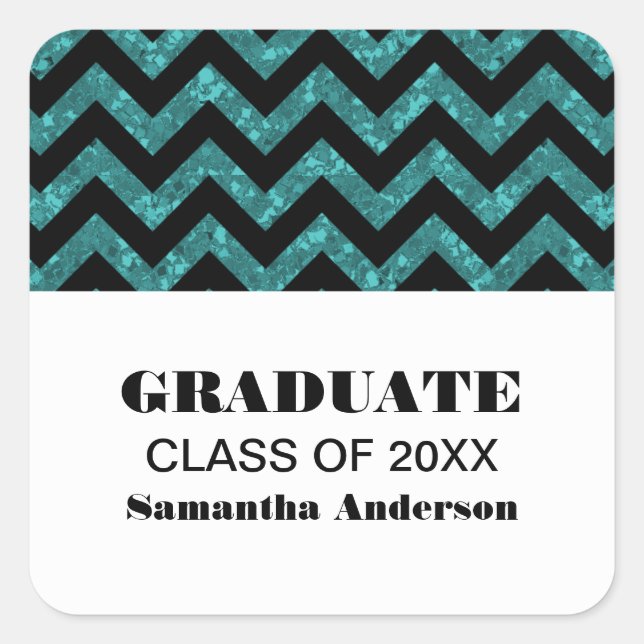 Adesivos para graduação em turquesa Chevron Glitte (Frente)