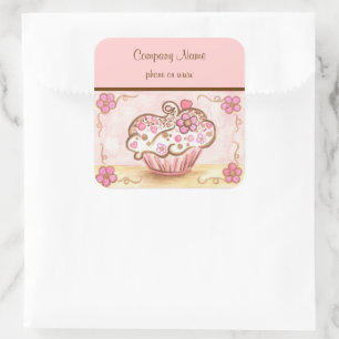 Adesivos para Negócios de Padaria de Cupcake Rosa