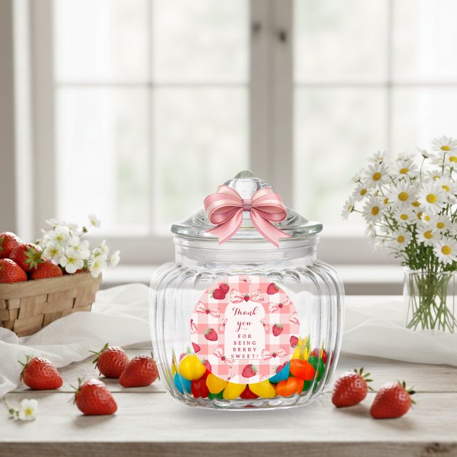 Adesivos para primeiro aniversário da Berry com la (Berry First Birthday Stickers Red Gingham Bows)