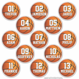 adesivos personalizados de basquete para 13 menino