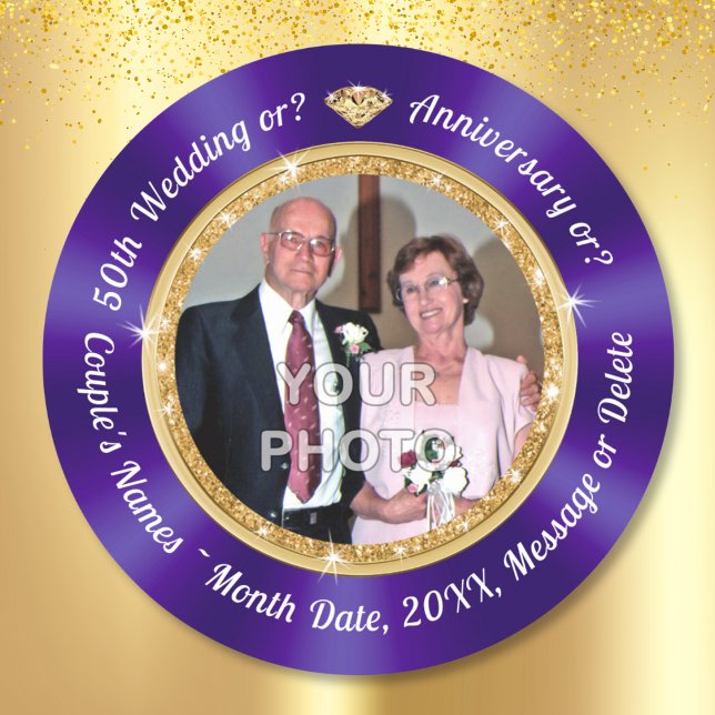 Adesivos Personalizados de Foto, 50º Aniversário (50th Anniversary Envelope Stickers. Golden wedding anniversary party supplies. Photo Stickers. )