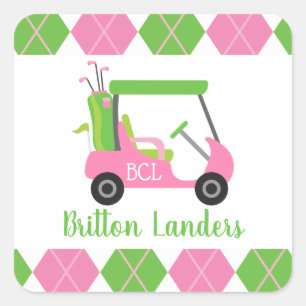 Adesivos personalizados de golfe rosa e verde