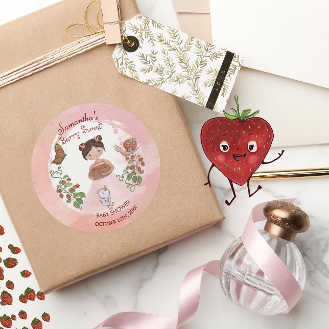 Adesivos Personalizados de Morango para Festa de B (Personalized Strawberry Baby Shower Favor Stickers)