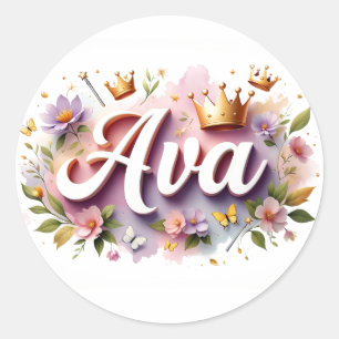Adesivos Personalizados de Nome Floral de Princesa