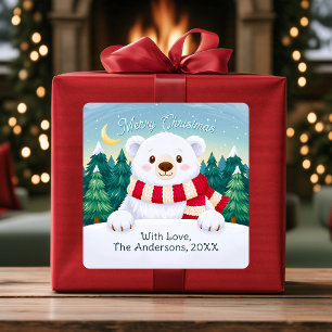 Adesivos Personalizados Feliz Natal Urso Fofo