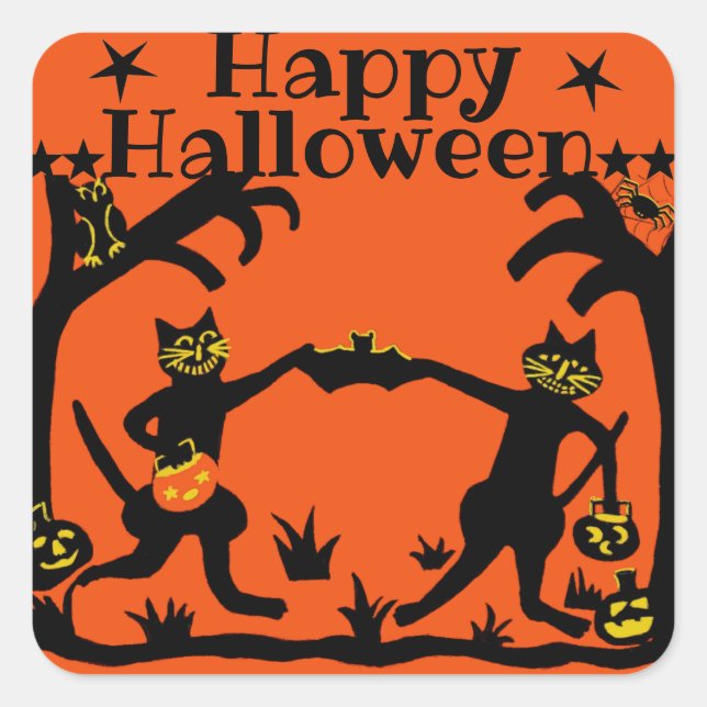 Adesivos primitivos de gatos do Dia das Bruxas (Frente)